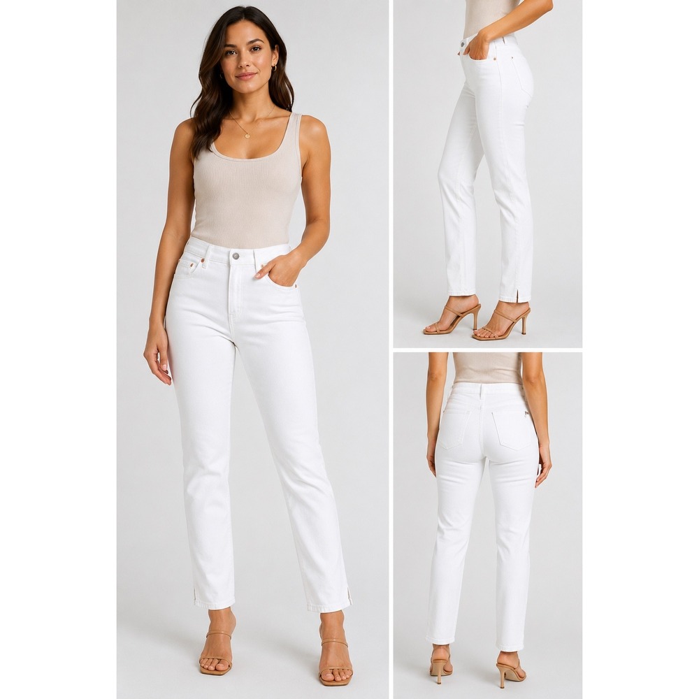 Gap Vintage Slim High Rise Jeans Optic White Side Slit Denim 25‎ Sz 0